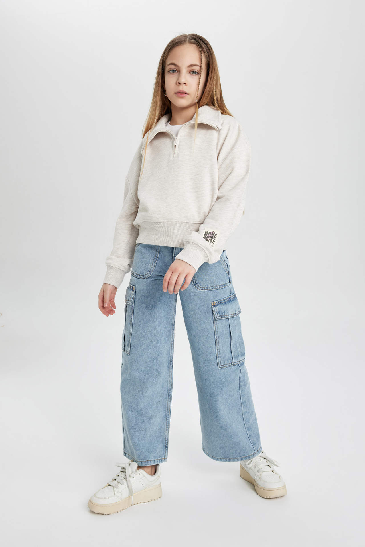 Levně DEFACTO Girl Cargo Fit Wide Leg Jeans