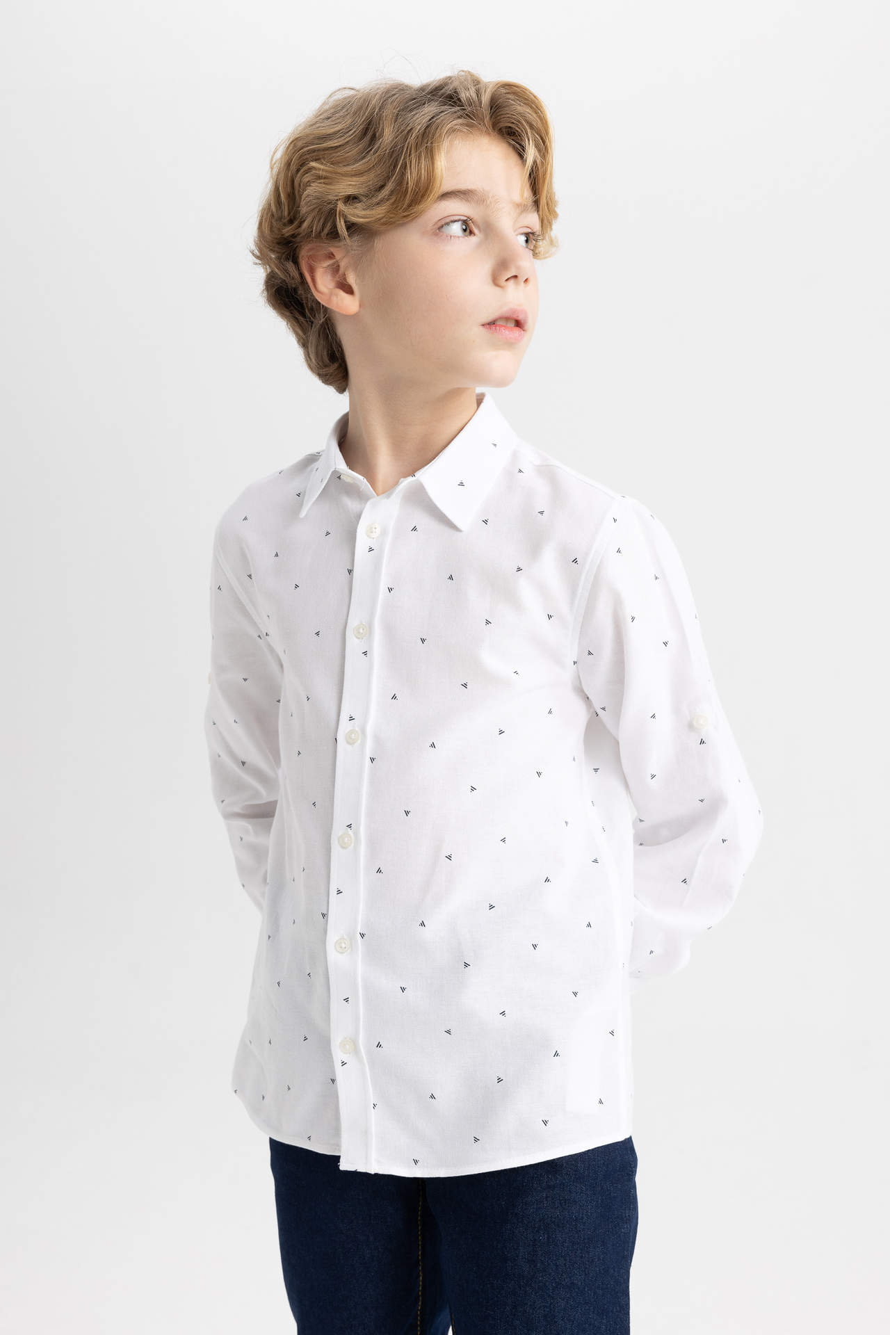 Levně DEFACTO Boy Regular Fit Polo Neck Oxford Long Sleeve Shirt