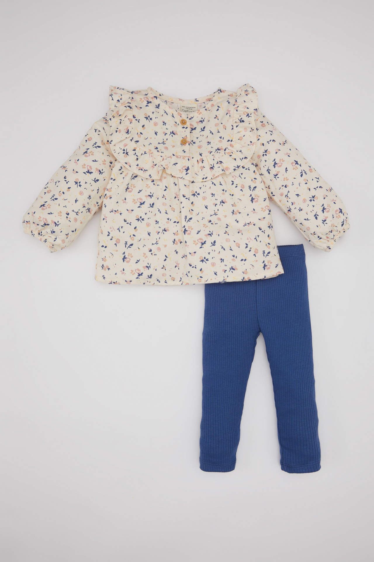 DEFACTO Baby Girl Floral Twill Shirt and Leggings 2 Piece Set