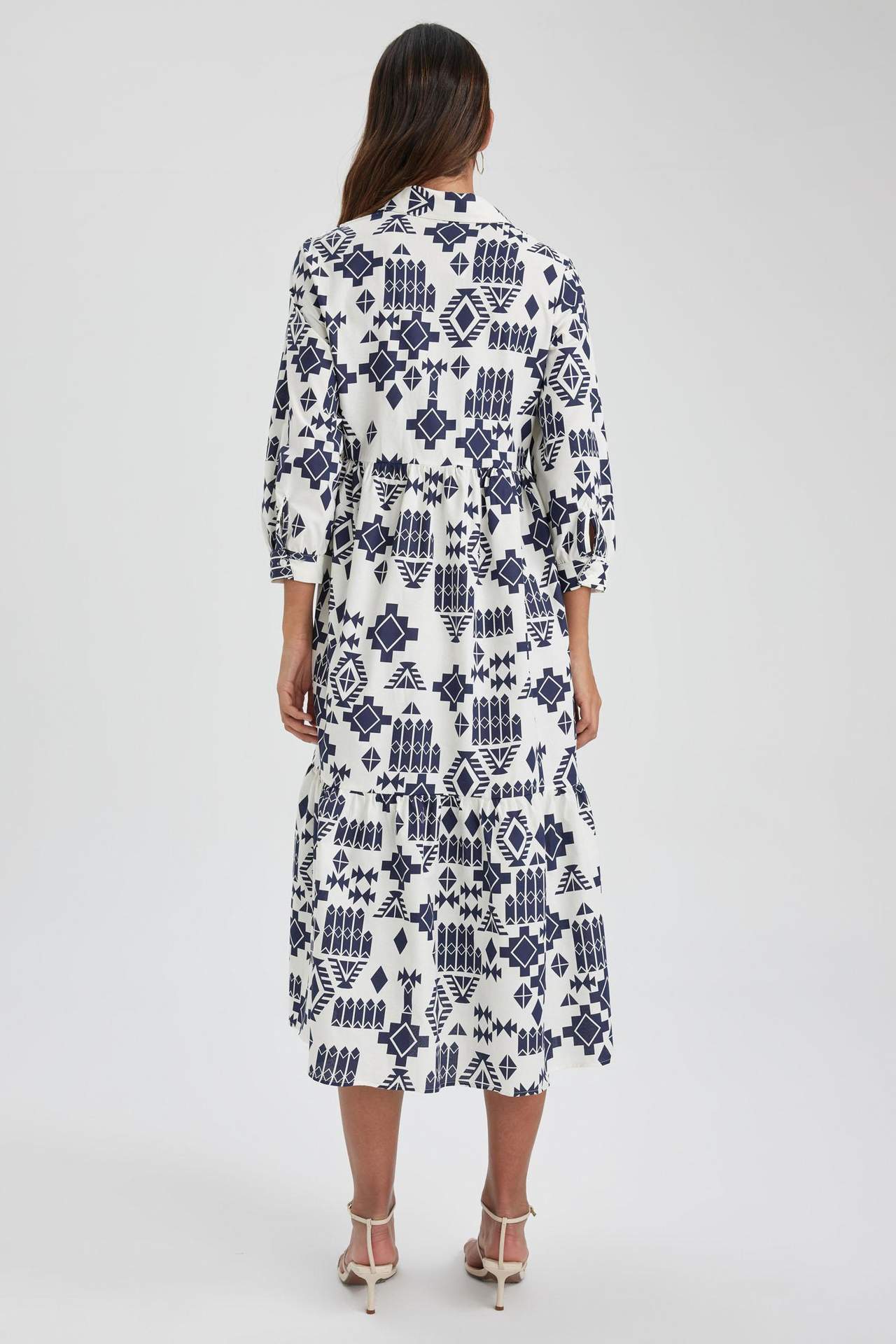 DEFACTO Shirt Guler Terry Cotton Maxi Short Sleeve Dress