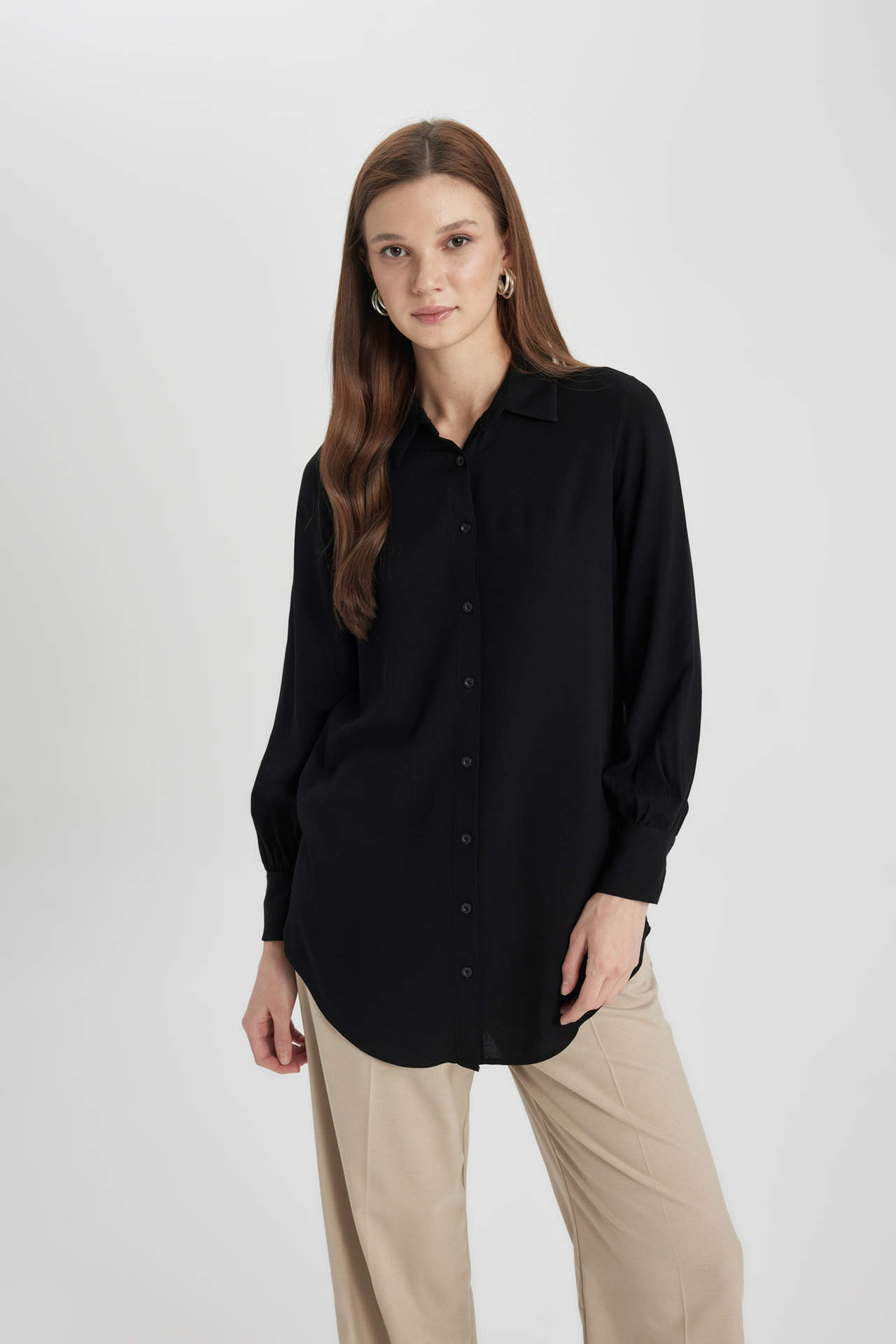 DEFACTO Regular Fit Shirt Collar Long Sleeve Tunic