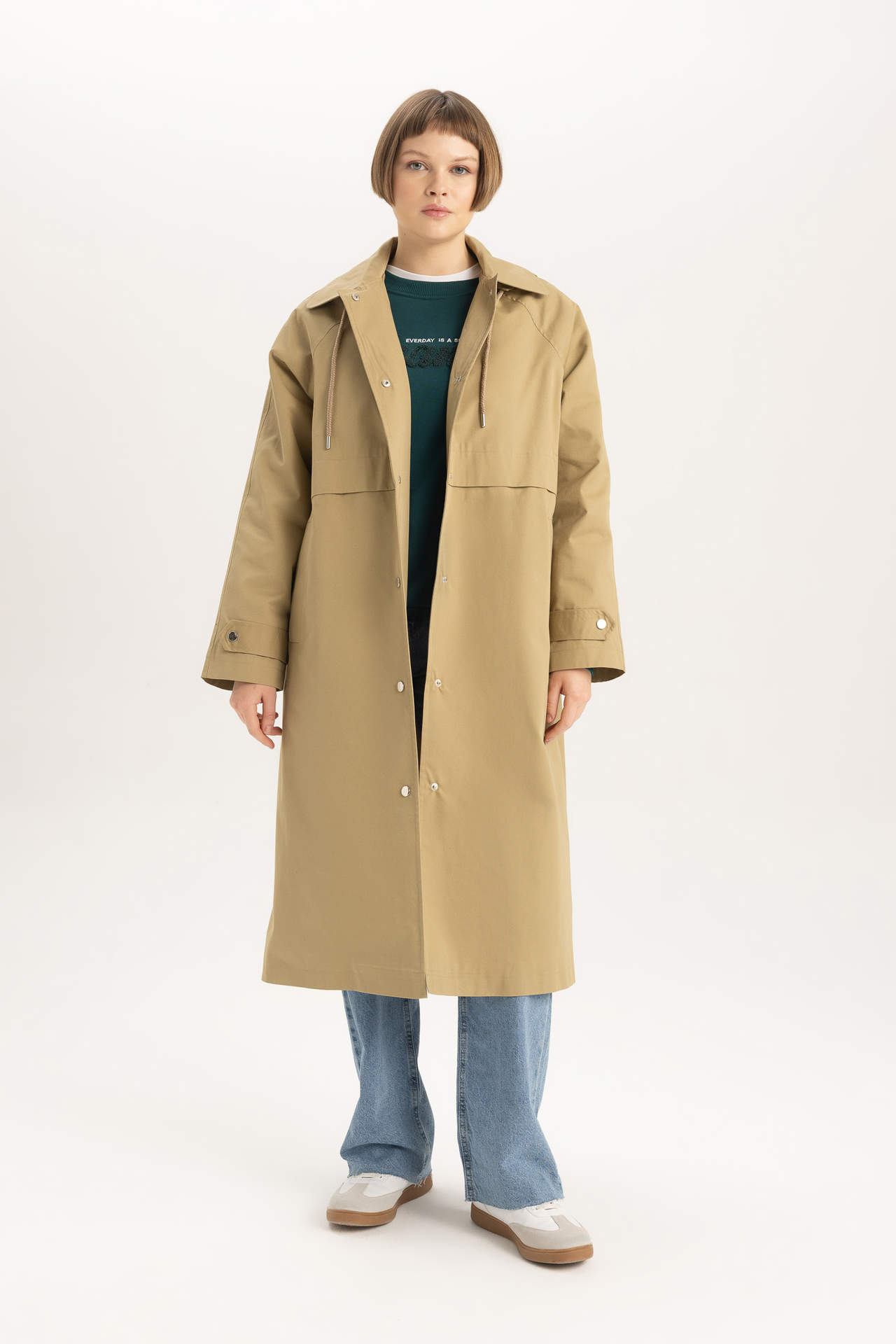 Levně DEFACTO Relax Fit Hooded Trench Coat