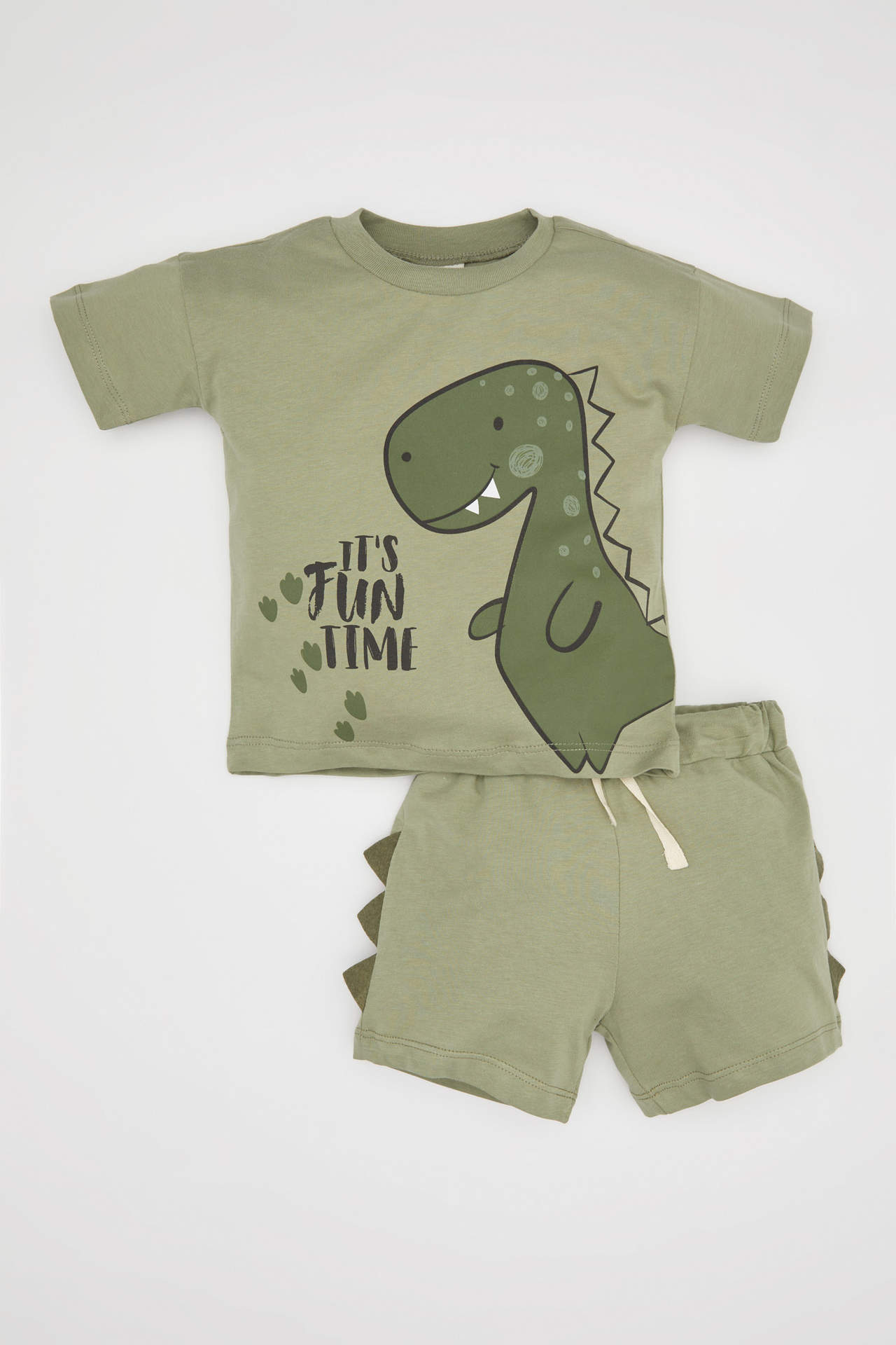 DEFACTO Baby Boy Dinosaur Printed Cotton 2 Piece T-Shirt Shorts Set