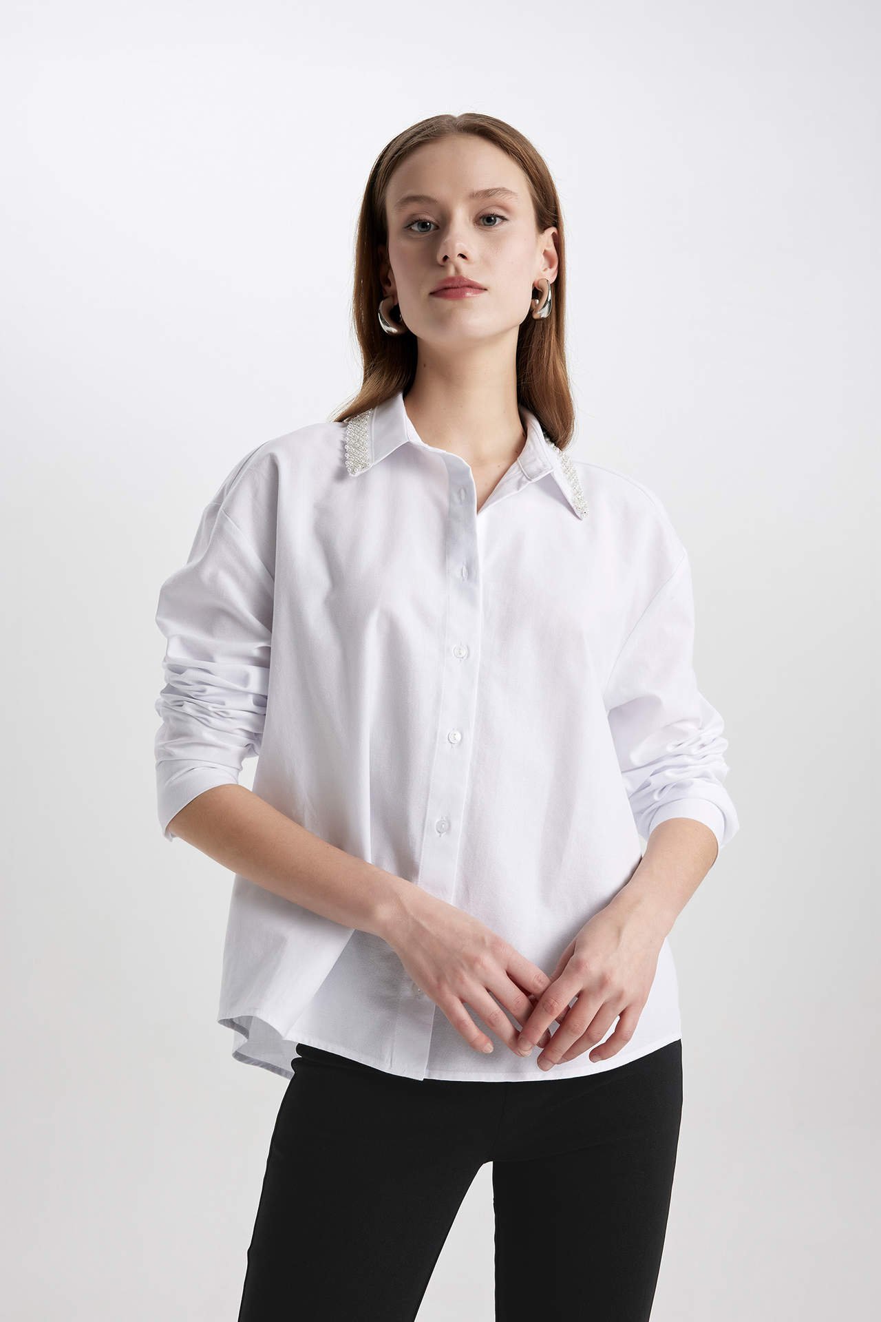 DEFACTO Oversize Fit Shirt Collar Oxford Long Sleeve Shirt
