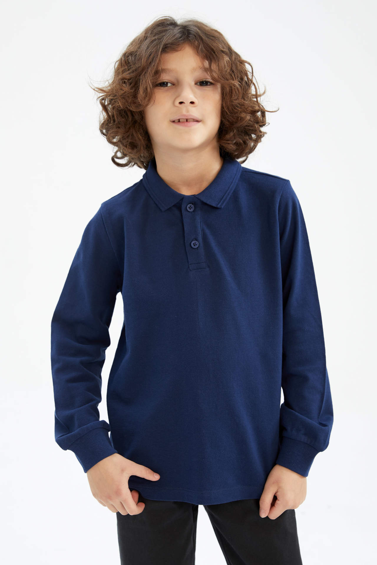 DEFACTO Boy Regular Fit Polo Neck Pique Long Sleeved Polo T-Shirt