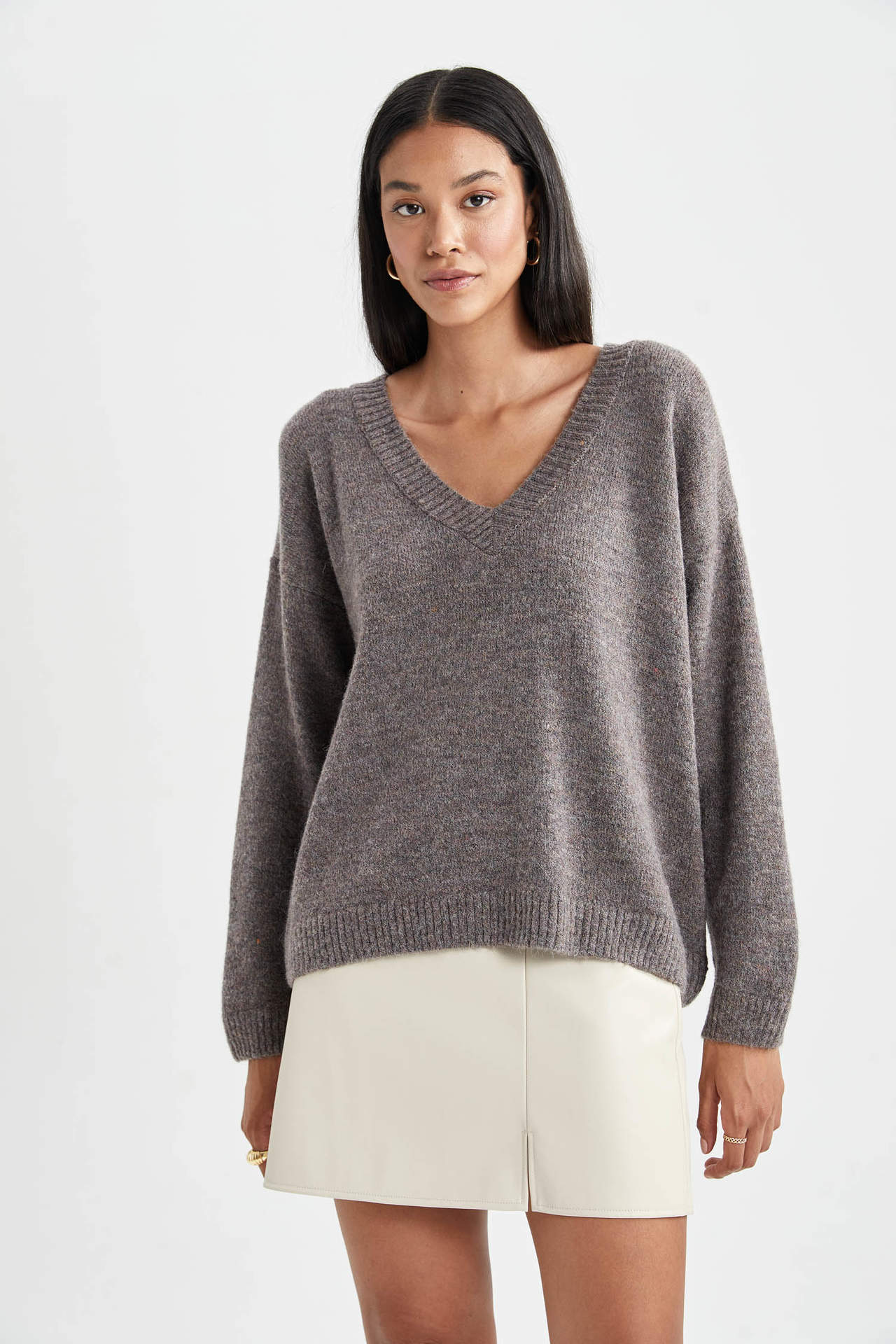 DEFACTO Relax Fit V-Neck Pullover