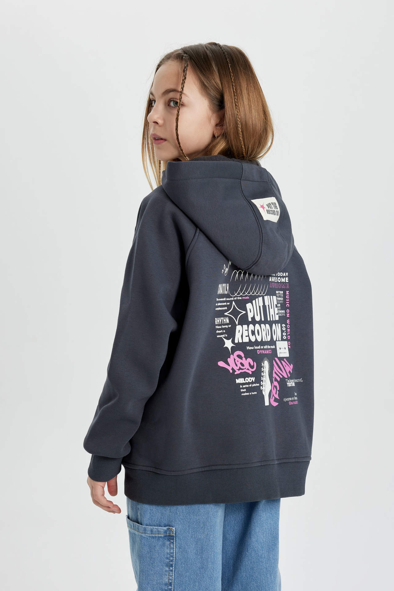Levně DEFACTO Girl Hooded Soft Lined Zippered Cardigan