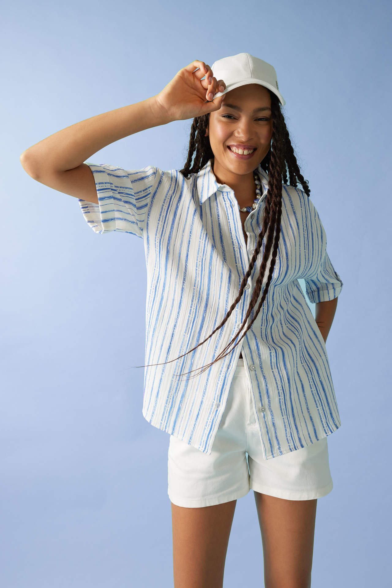 Levně DEFACTO Oversize Fit Shirt Collar Printed Muslin Short Sleeve Shirt