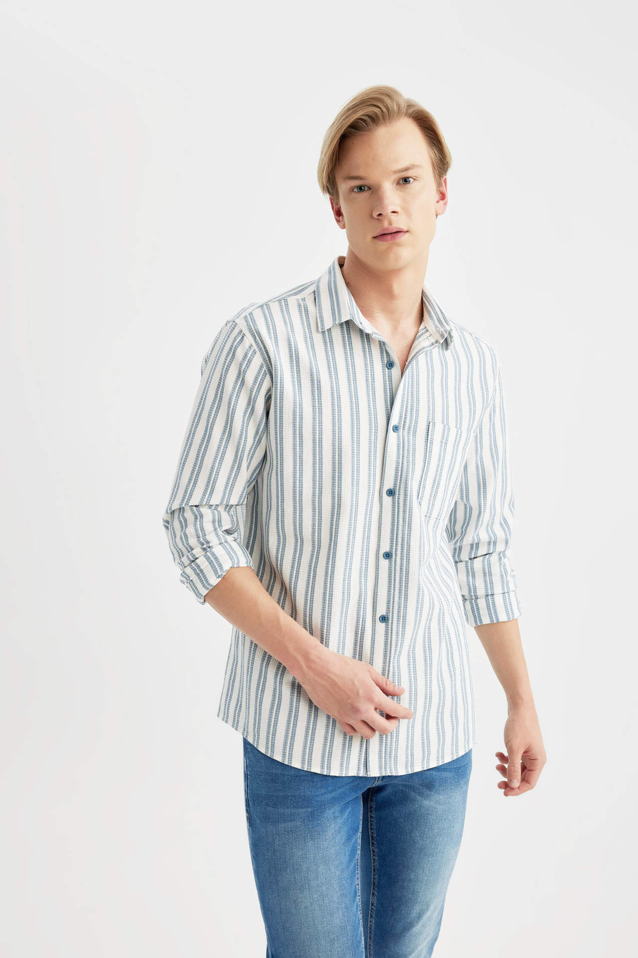 DEFACTO Regular Fit Cotton Striped Long Sleeve Shirt