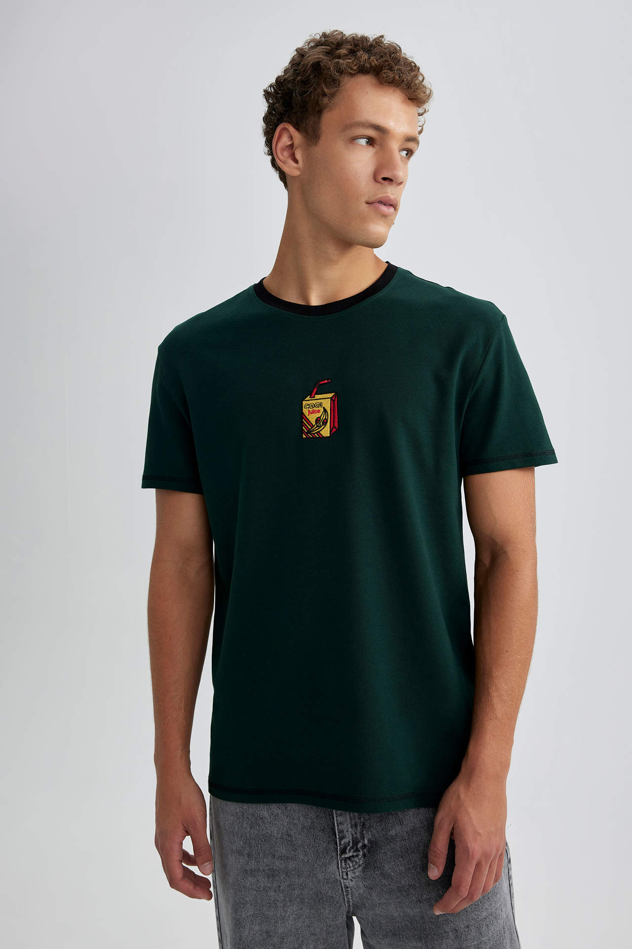 Levně DEFACTO Regular Fit Crew Neck Printed Pique T-Shirt