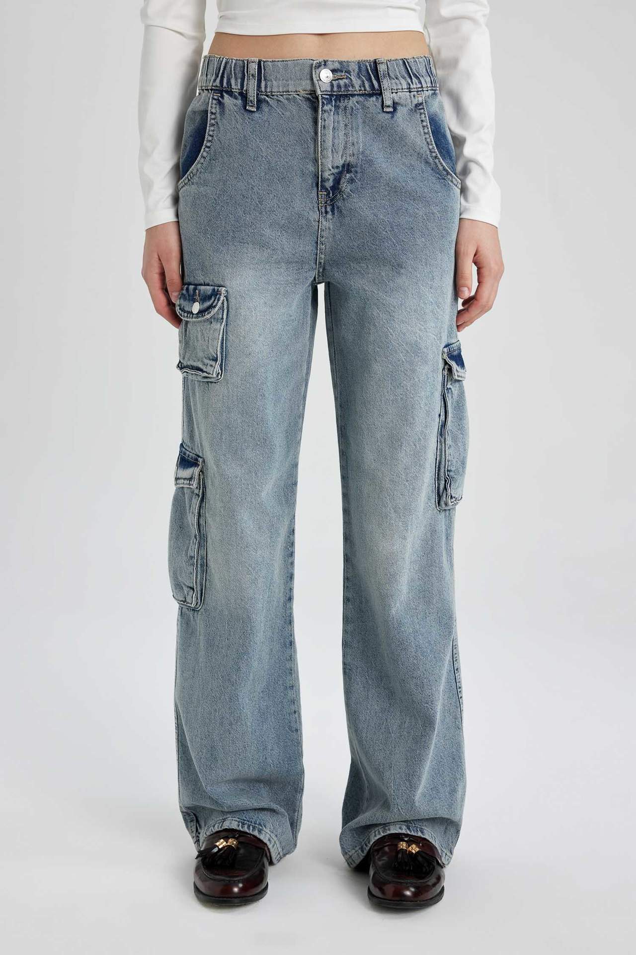 Levně DEFACTO 90 Wide Leg High Waist Long Jeans