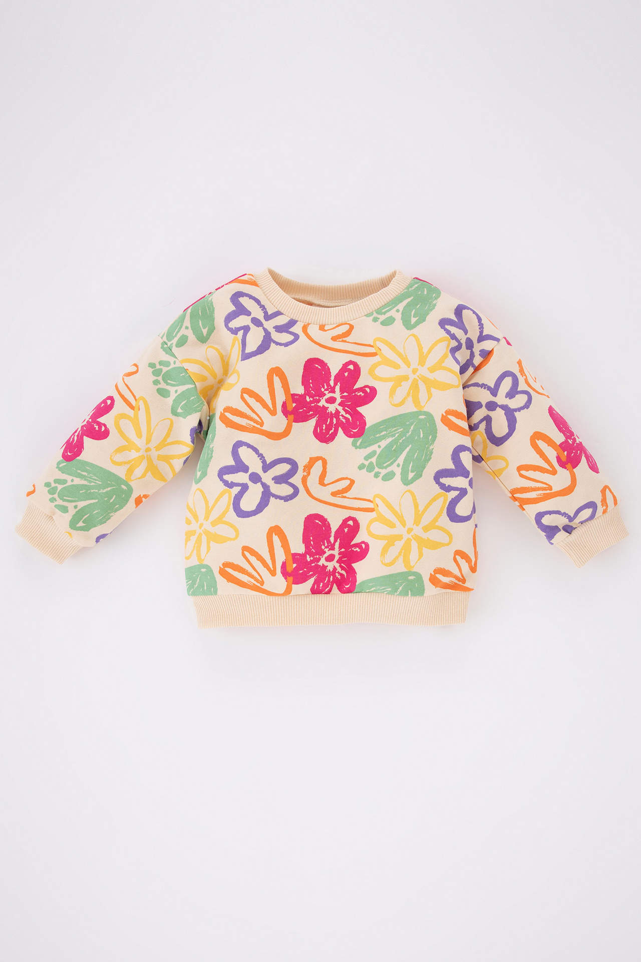 DEFACTO Baby Girls Regular Fit Crew Neck Floral Sweatshirt