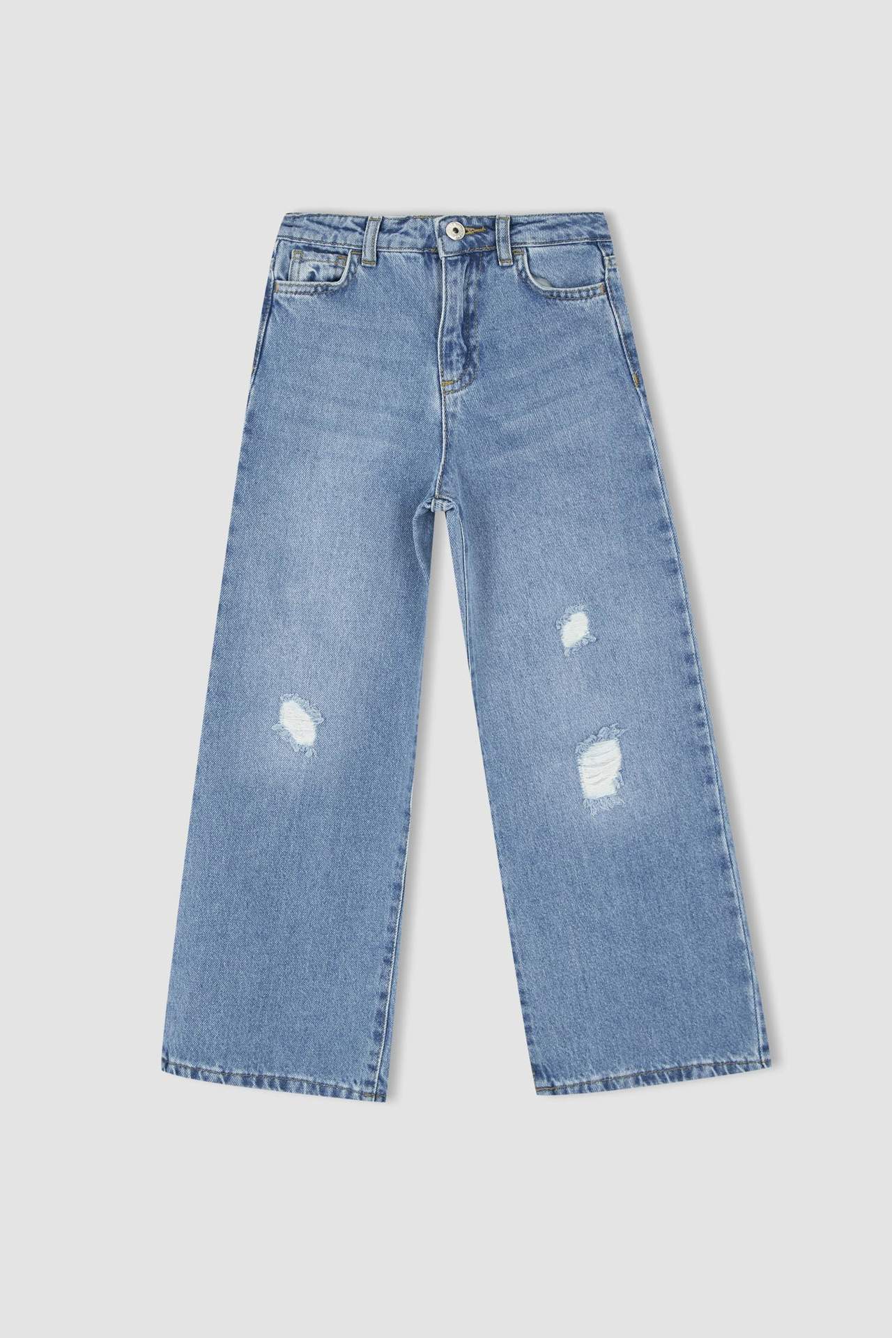 DEFACTO Girl Ripped Wide Leg Jean Trousers