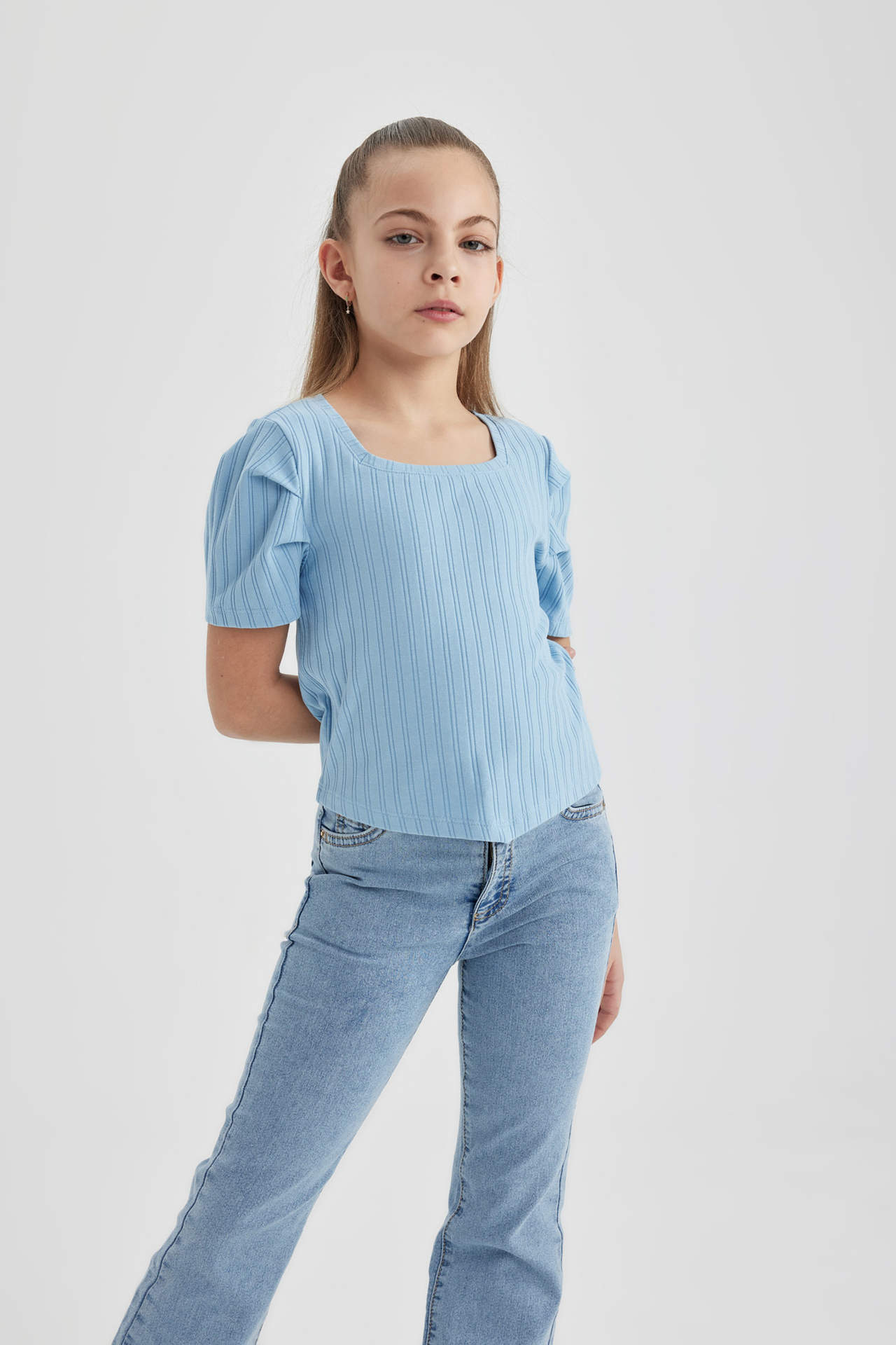 Levně DEFACTO Girl Ribbed Camisole Short Sleeve Crop T-Shirt