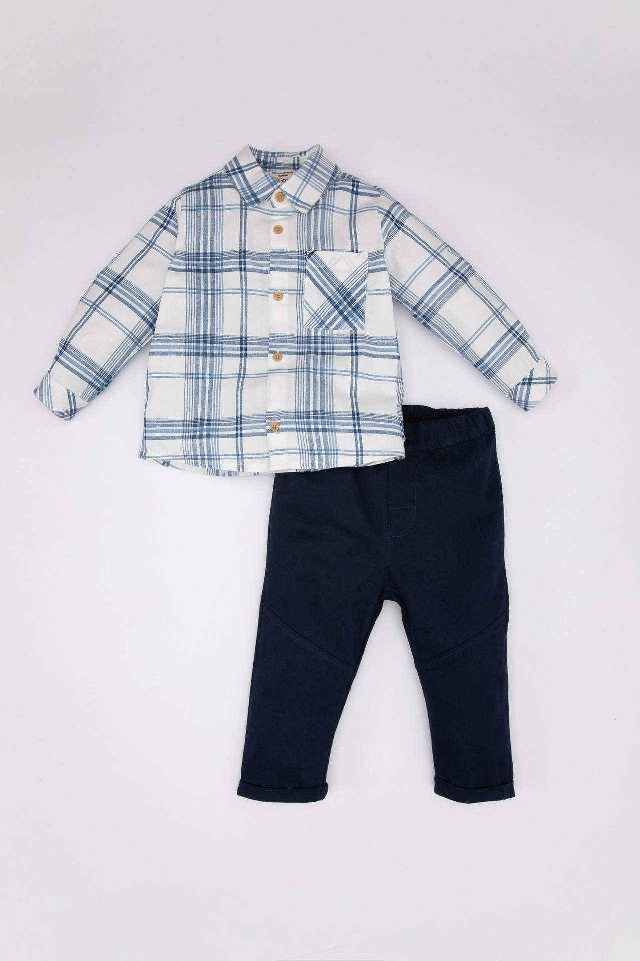 Levně DEFACTO Baby Boy Checkered Twill Shirt Trousers 2 Piece Set