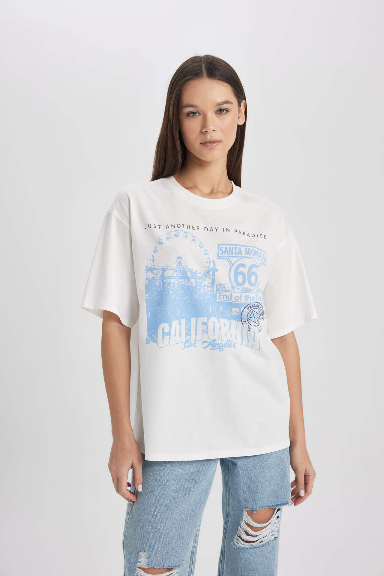DEFACTO Loose Fit Crew Neck Printed Short Sleeve T-Shirt
