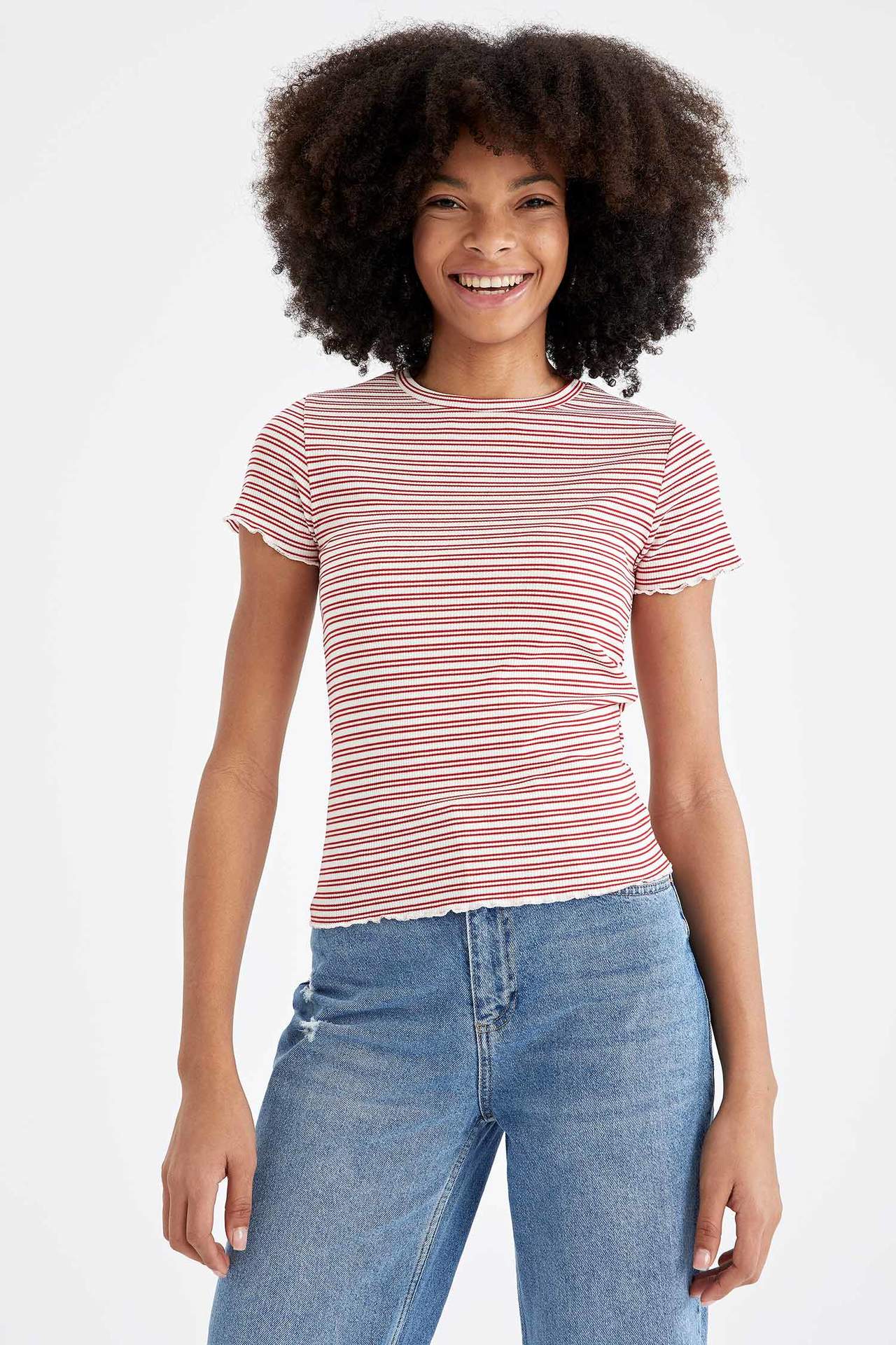 Levně DEFACTO Short Sleeve Striped T-Shirt