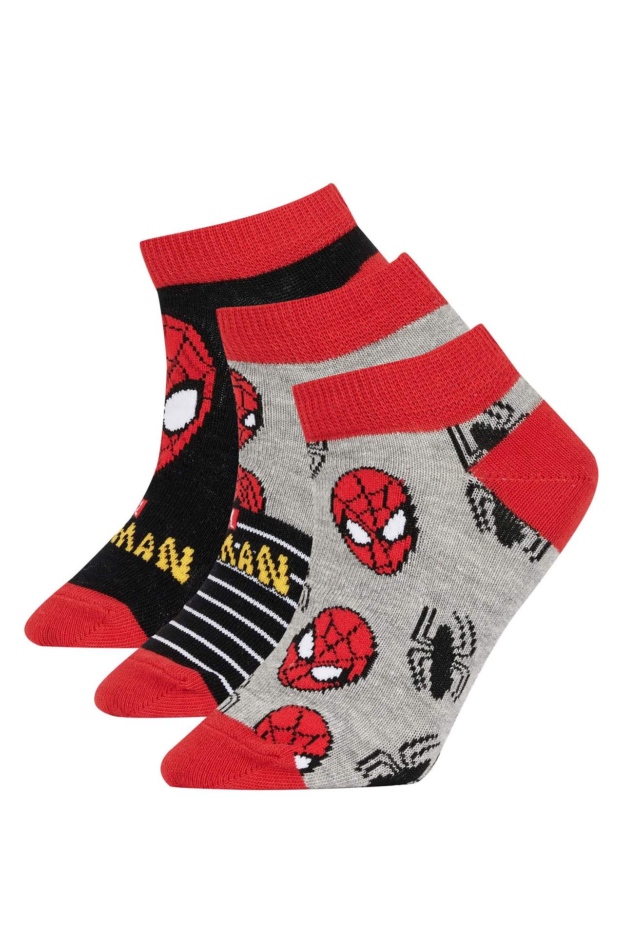 Levně DEFACTO Boy Marvel Spiderman Licensed 3 Pack Cotton Booties Socks