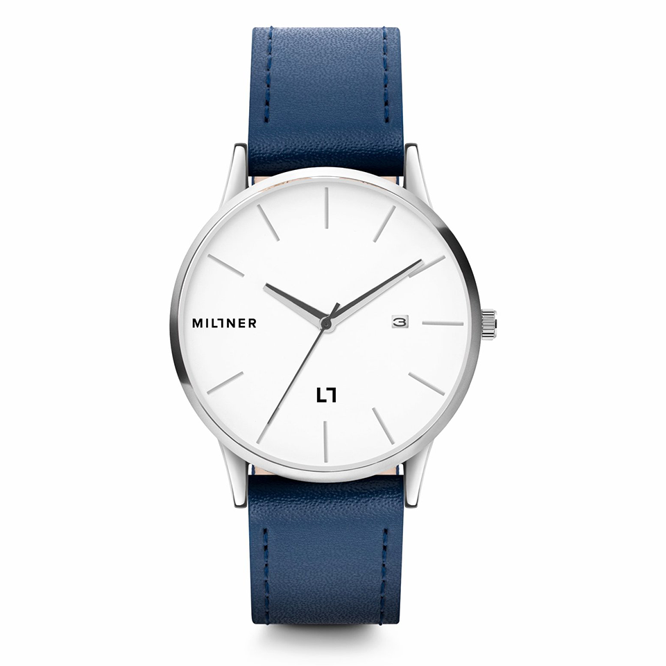 Levně Pánské hodinky s modrým koženkovým páskem Millner Rodney