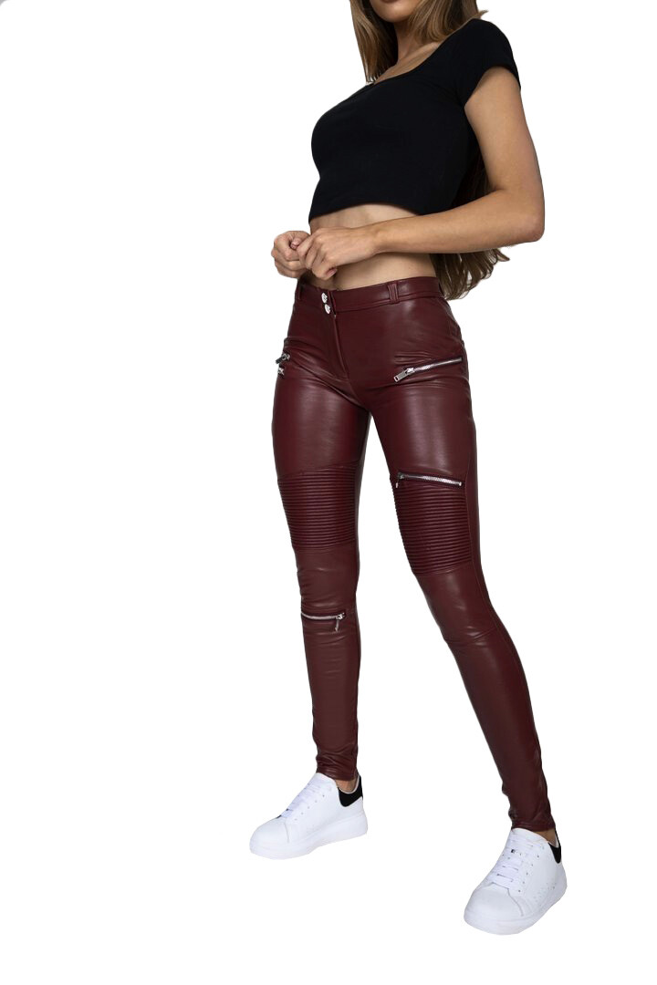 Hugz Jeans Wine Faux Leather Biker Mid Waist XS