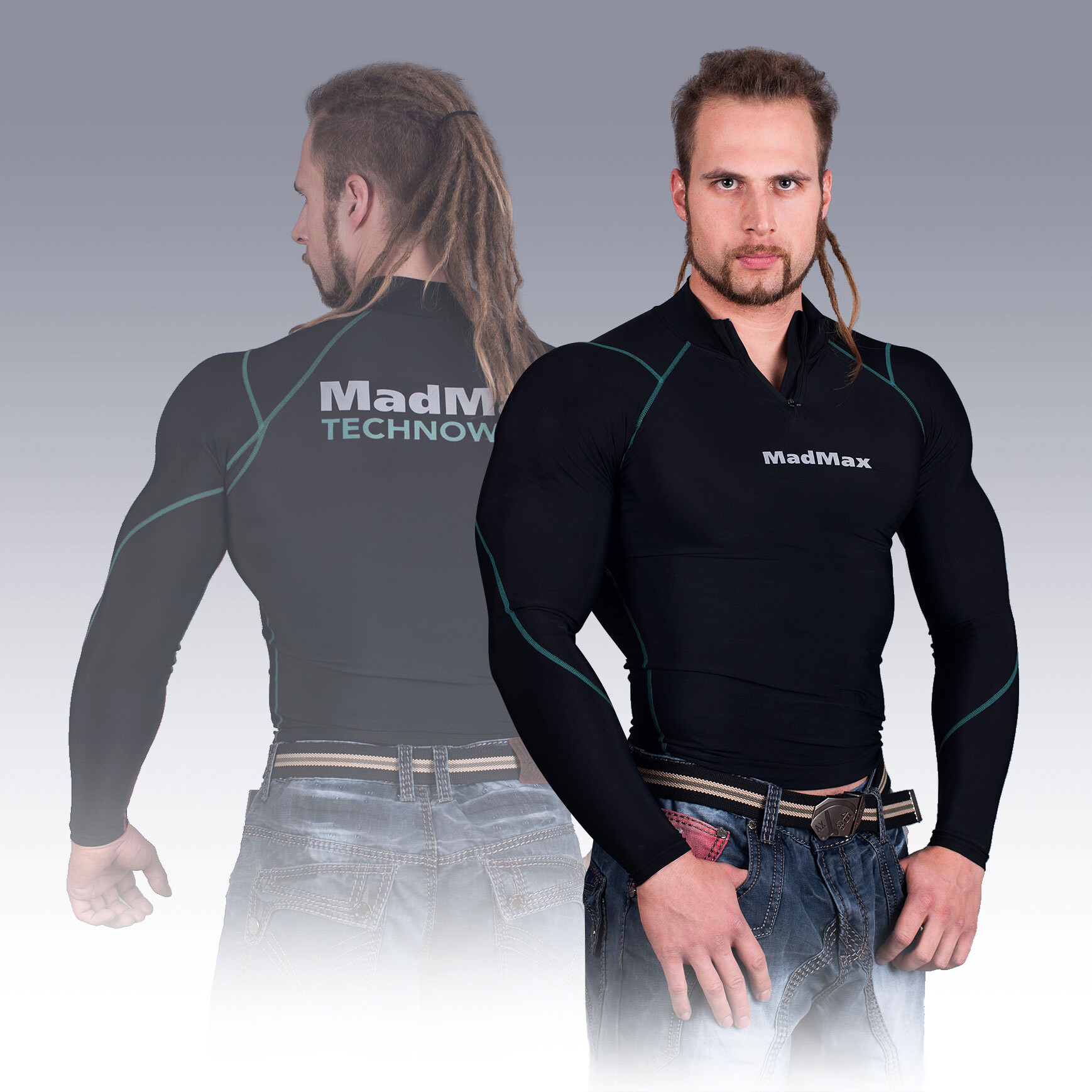 MadMax Compression Long Sleeve T-Shirt With Zipper MSW903 Black And Green XXL