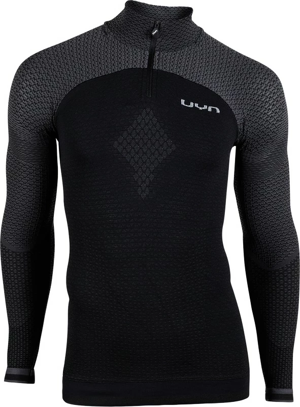 UYN Men's Running Alpha OW Shirt LS Zip Up - Black-Grey, S