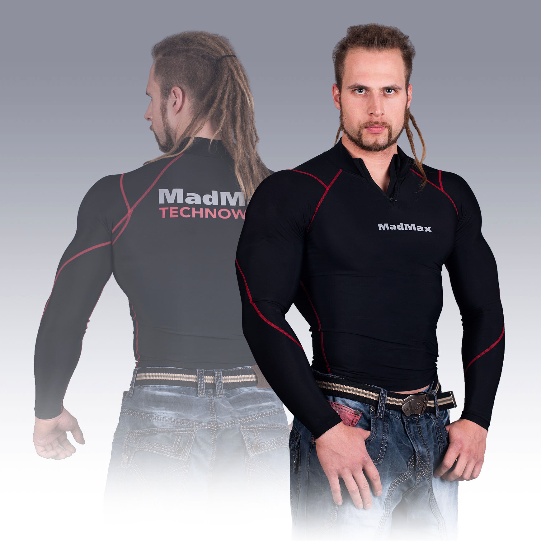 MadMax Compression Long Sleeve T-Shirt With Zipper MSW903 Black And Red S