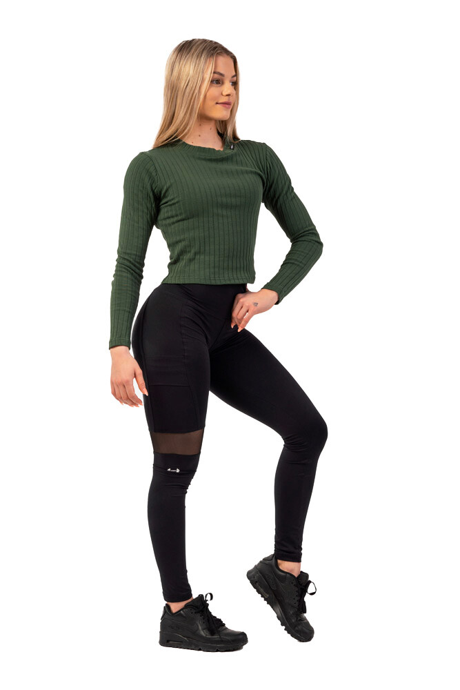 Dámské tričko Nebbia  Organic Cotton Ribbed Long Sleeve Top 415 dark green XS