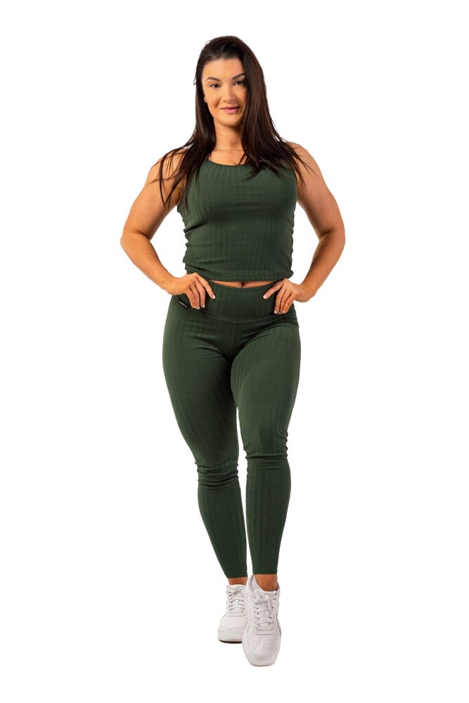 Dámské legíny Nebbia  Organic Cotton Ribbed High Waist Leggings 405 dark green M