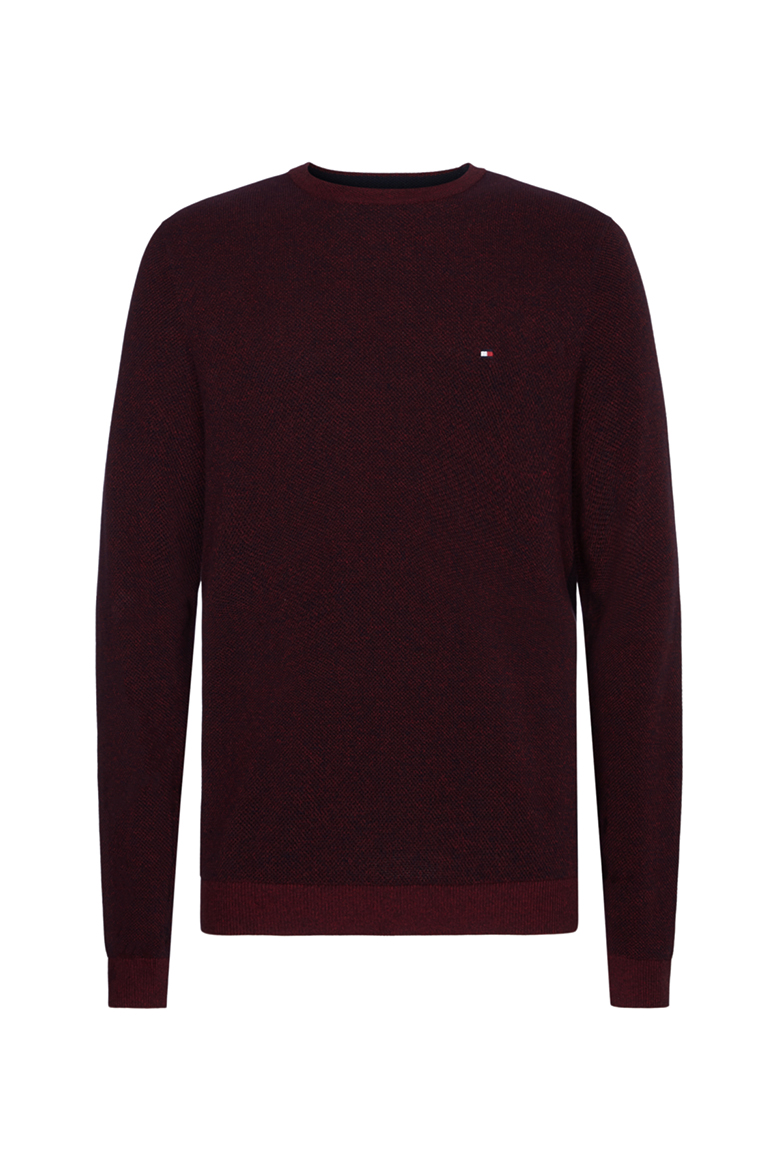 Tommy Hilfiger Sweater - MOULINE STRUCTURE CREW NECK burgundy