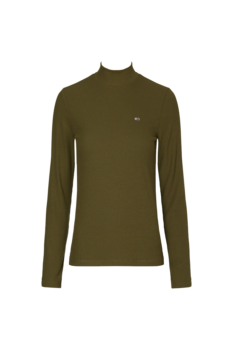 Tommy Jeans T-Shirt - TJW RIB MOCK NECK LONGSLEEVE green