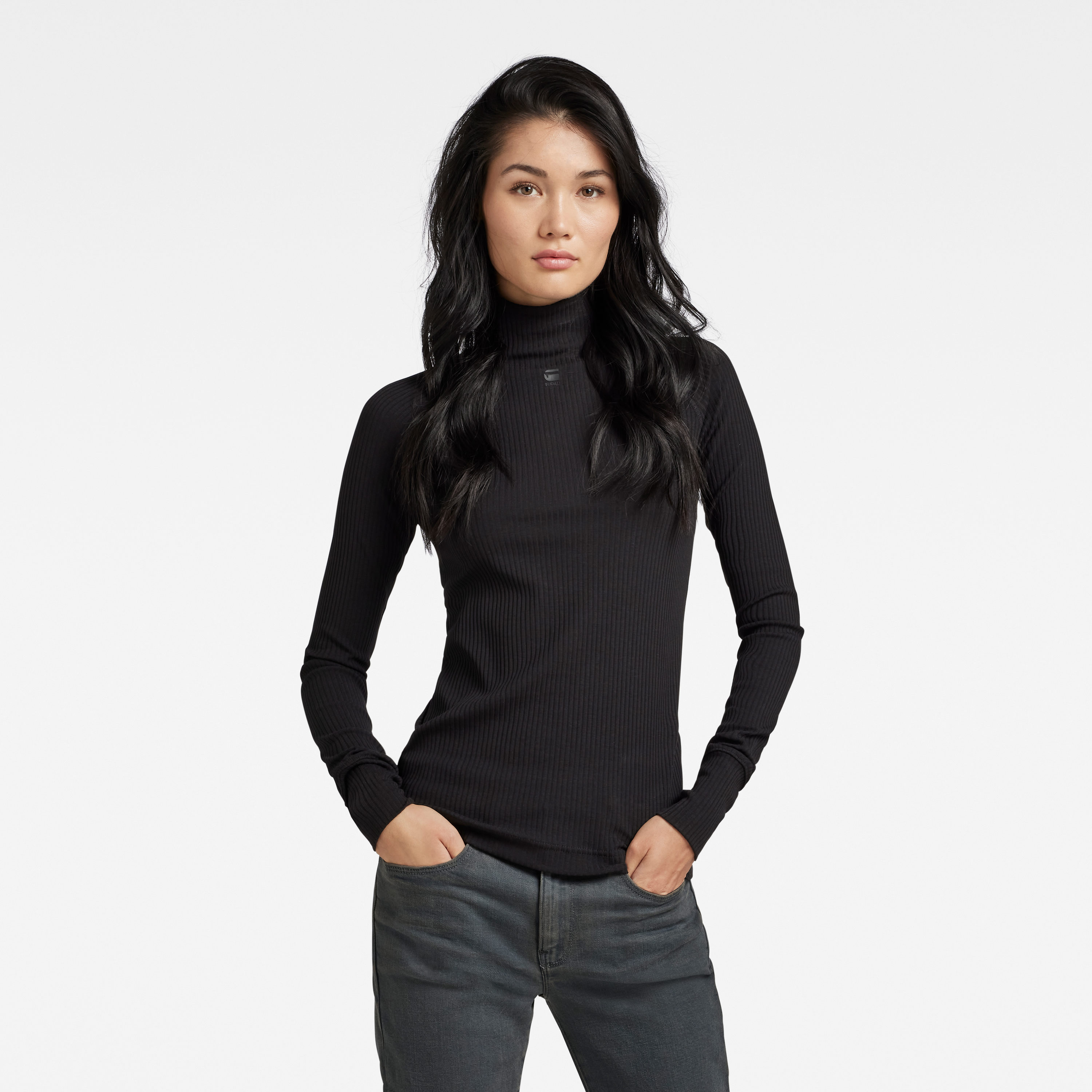 G-STAR Top - Rib mock slim l\s wmn black