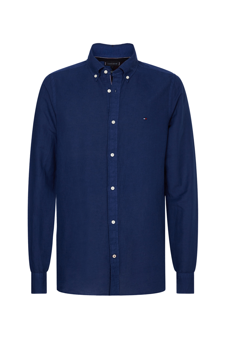 Tommy Hilfiger Shirt - SLIM GARMENT DYED CO/LI SHIRT blue