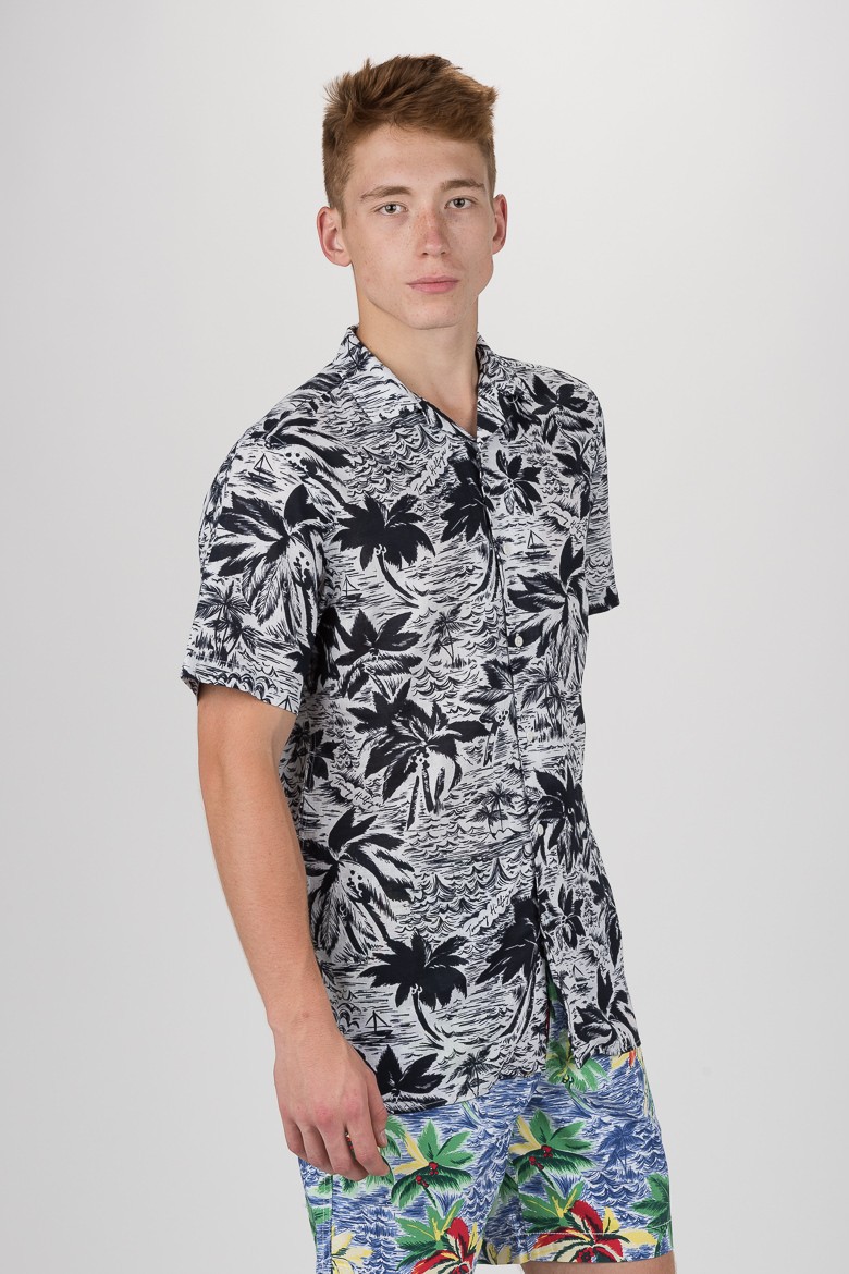 Shirt - TOMMY HILFIGER HAWAIIAN PRINT SHIRT S/S White-black