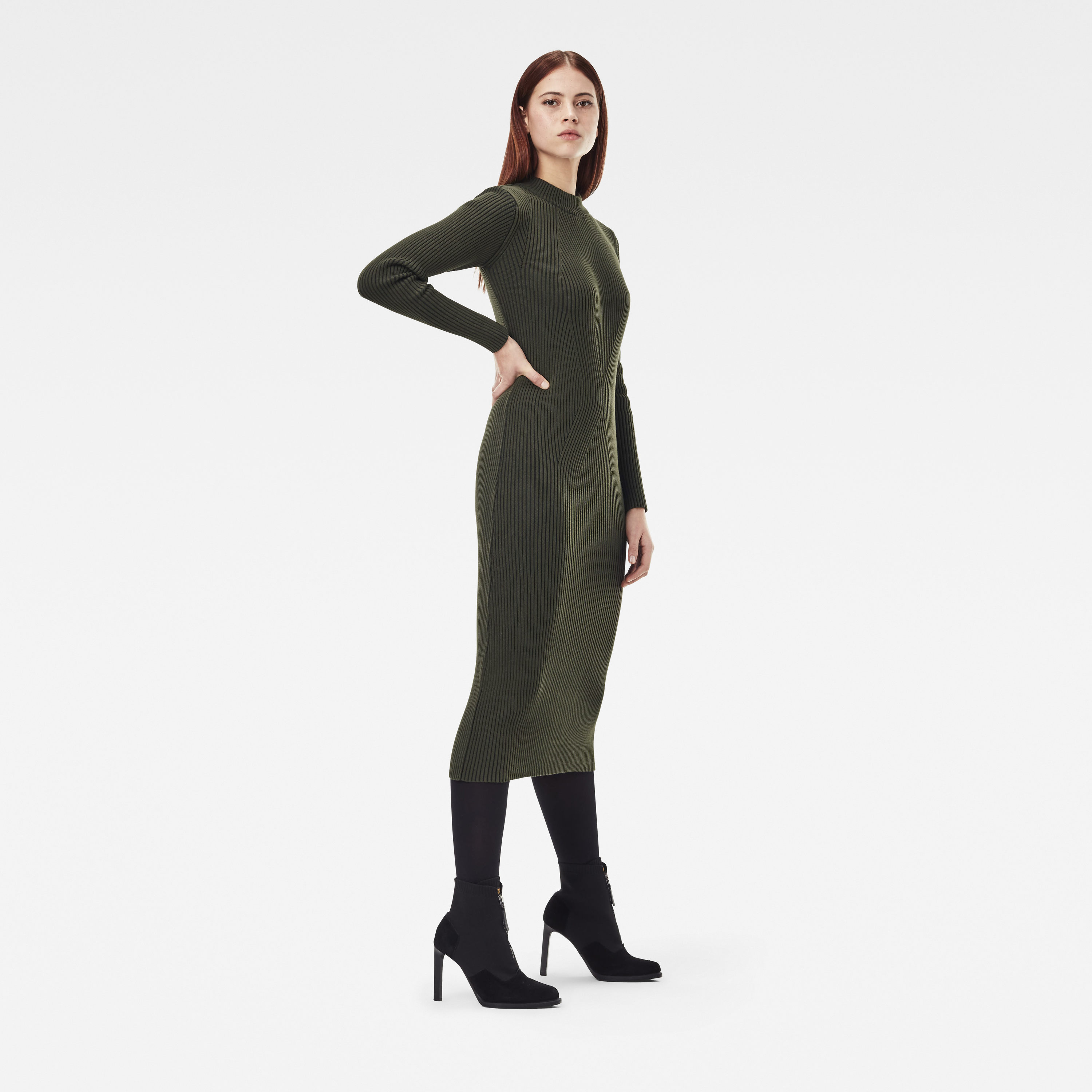 G-STAR Dress - Plated lynn dress mock slim knit wmn l\s green