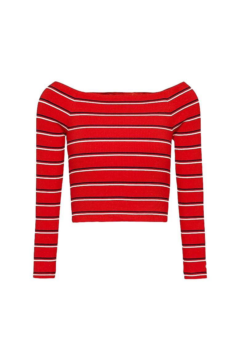 Tommy Jeans Top - TJW SKINNY OFF SHOULDER STRIPE red