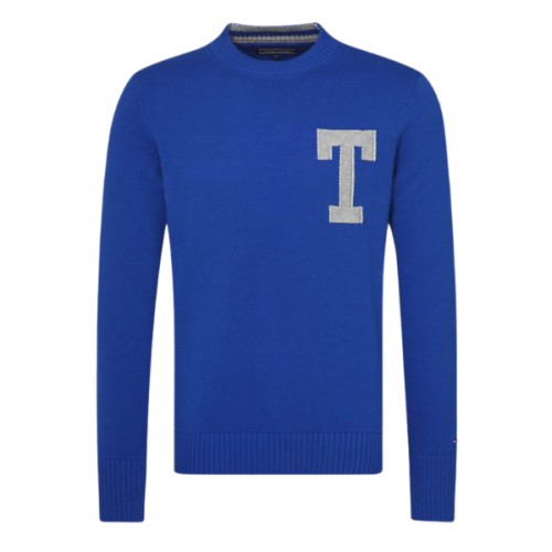 Tommy Hilfiger Sveter - LOGO CNECK SWEATER modrý