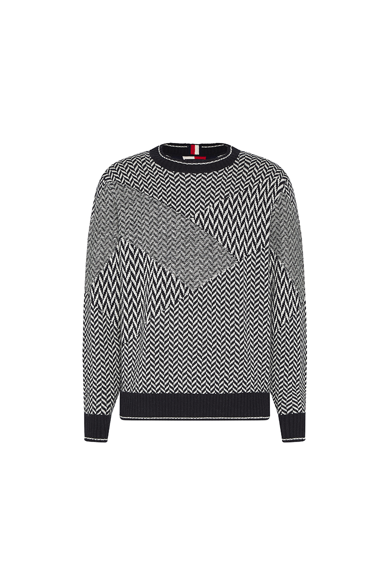 Tommy Hilfiger Sweater - PATCHWORK HERRINGBONE SWEATER Black And White