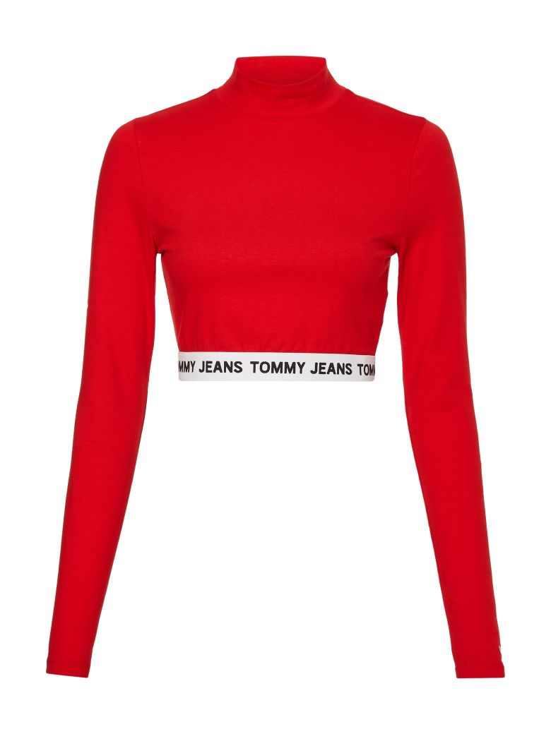 Tommy Jeans Top - TJW CROP LOGO WAISTBAND LS red