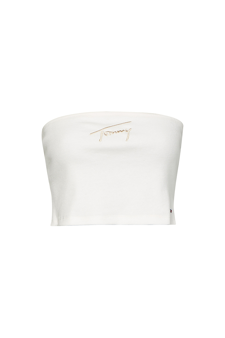 Tommy Jeans Top - TJW CROP SIGNATURE TUBE TOP white