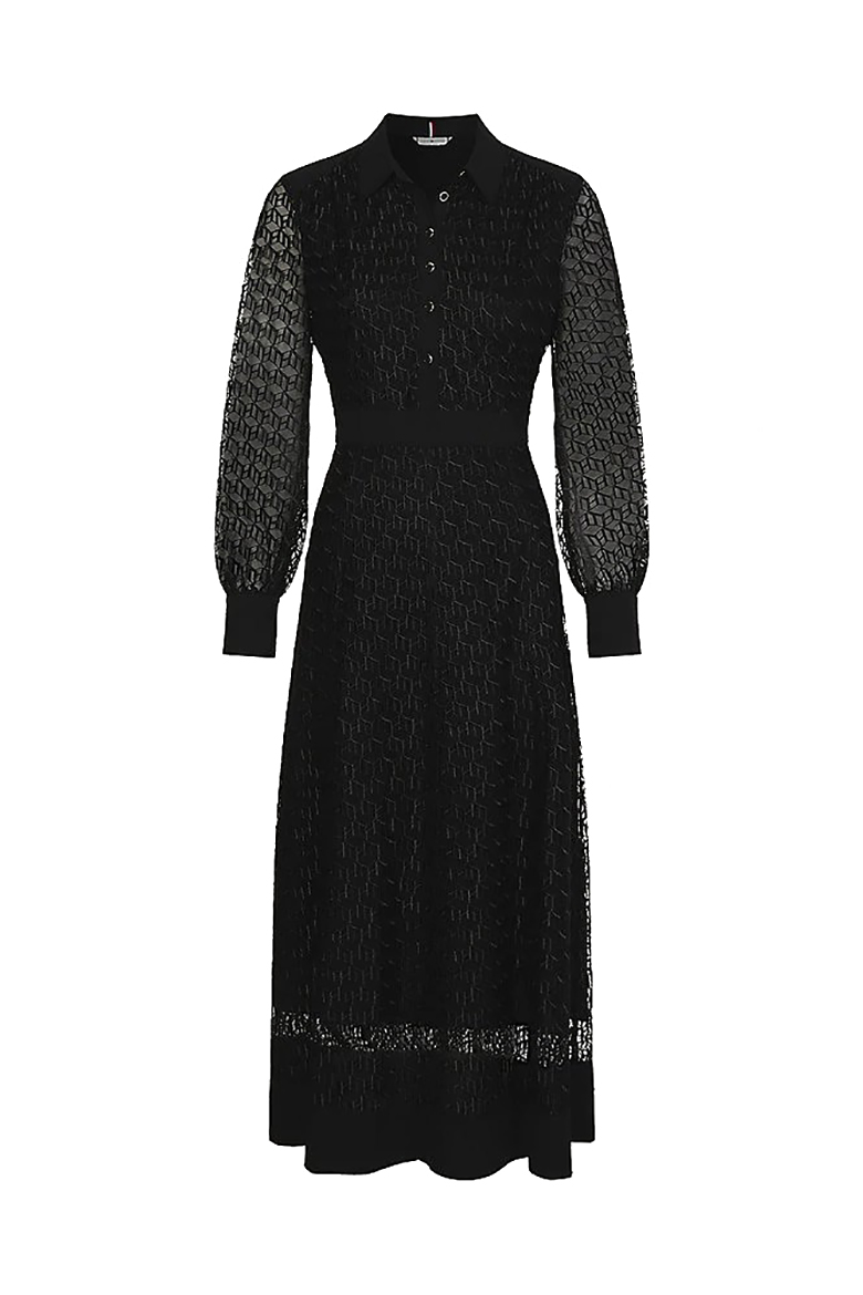 Tommy Hilfiger Dress - MESH EMB F&F MAXI DRESS LS black