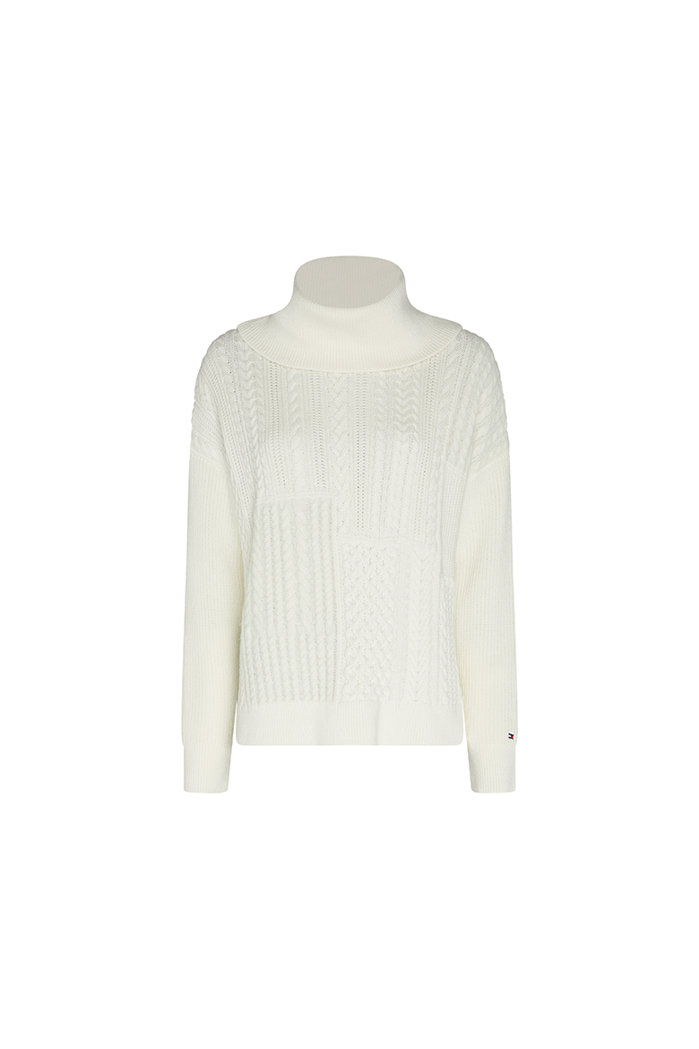 Tommy Hilfiger Sweater - CABLE MIX ROLL-NK SWEATER LS beige