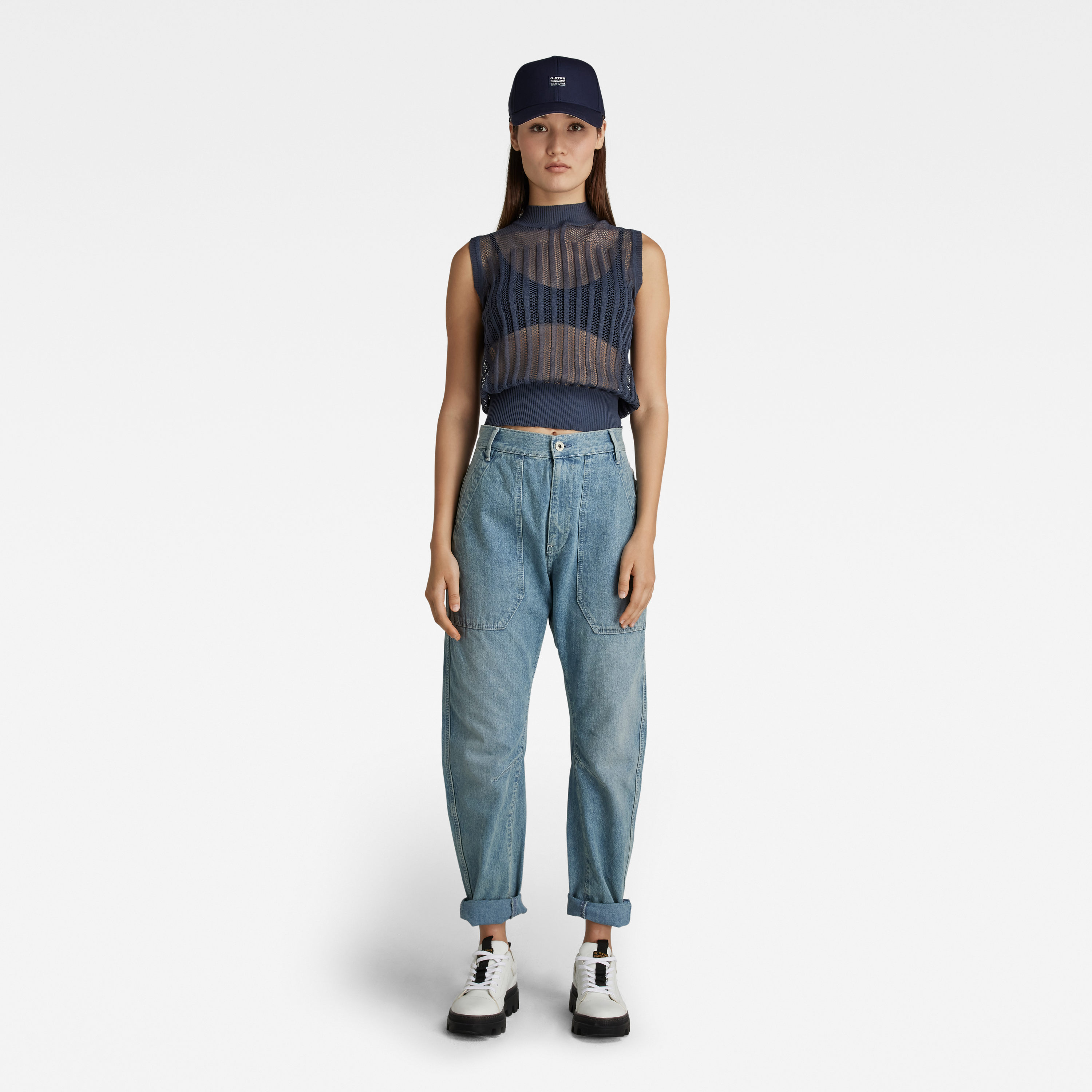 G-STAR Sweater - Pointelle mock s\l knit blue