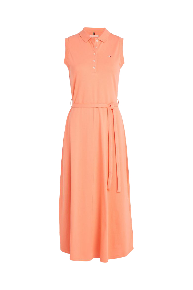 Tommy Hilfiger Šaty - FIT & FLARE MIDI POLO DRESS NS oranžové