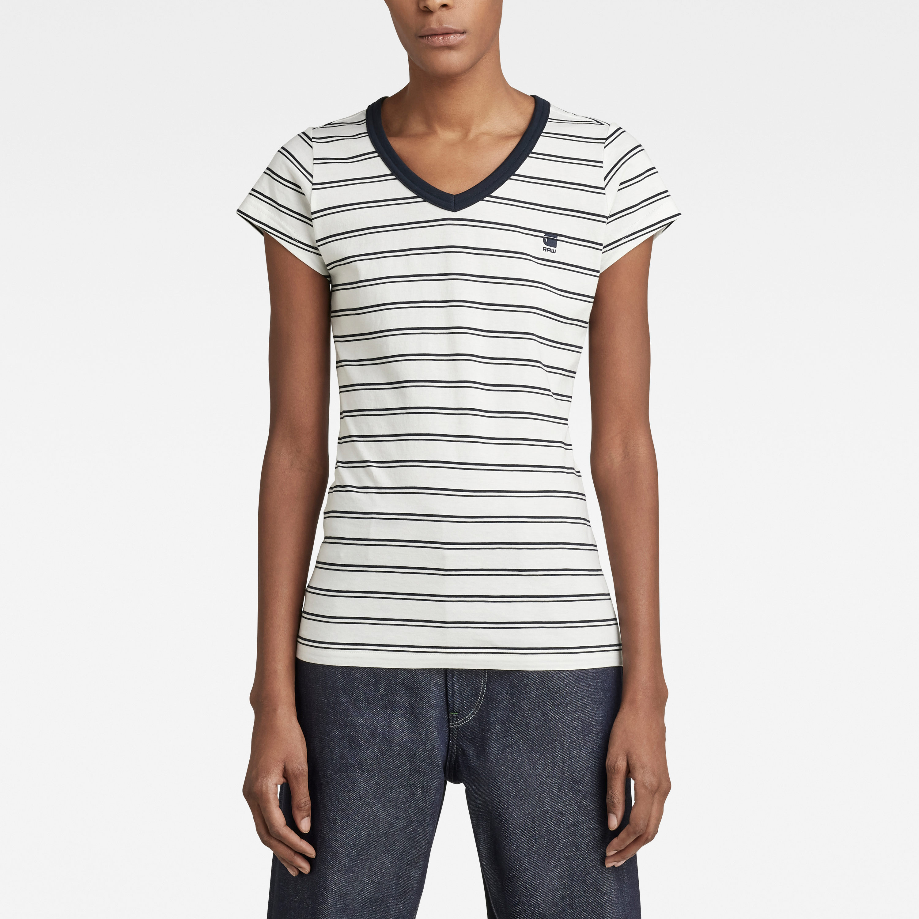 G-STAR T-shirt - Eyben stripe slim v t wmn s\s beige