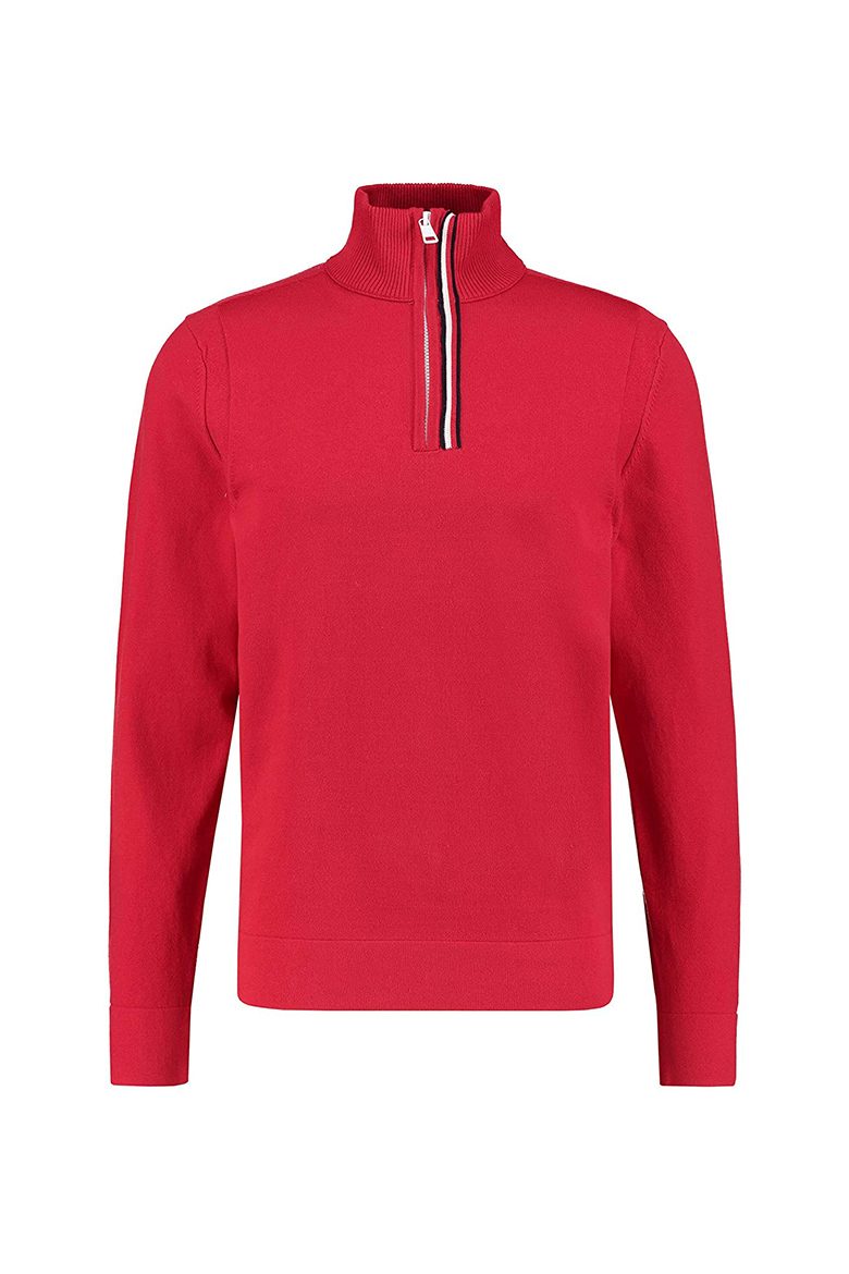 Tommy Hilfiger Sweater - GLOBAL STRIPE BRANDED ZIPPER MOCK red