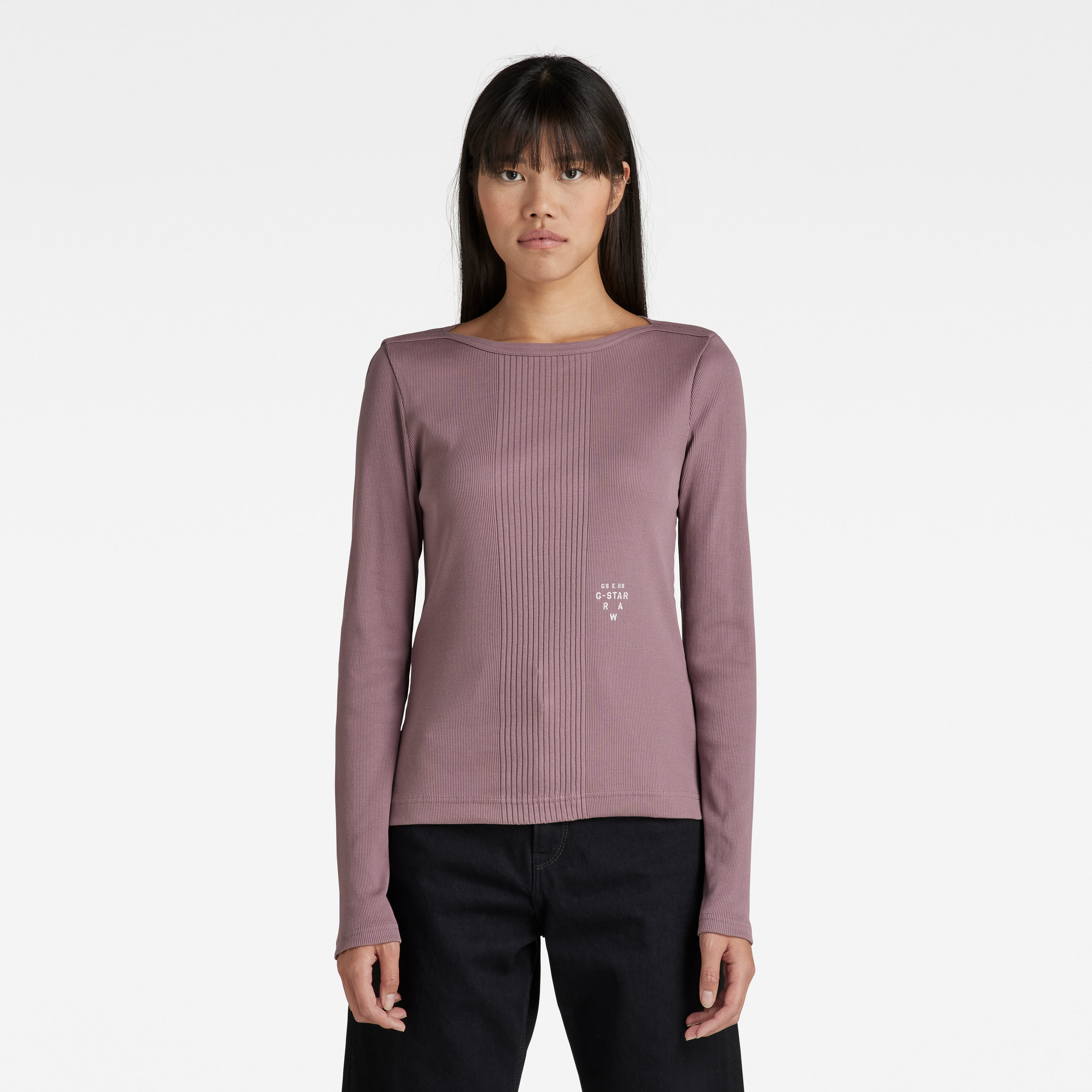 G-STAR T-shirt - Slim rib boatneck l\s wmn purple