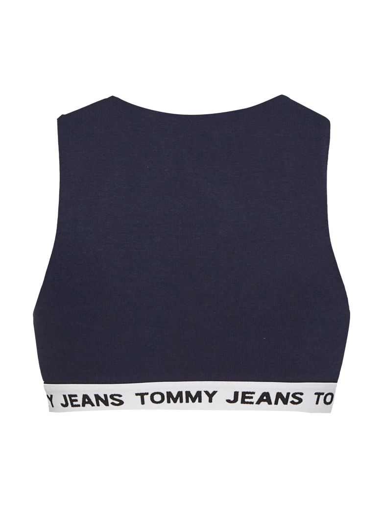 Tommy Jeans Top - TJW SUPER CROP V-LOGO WAISTAND blue