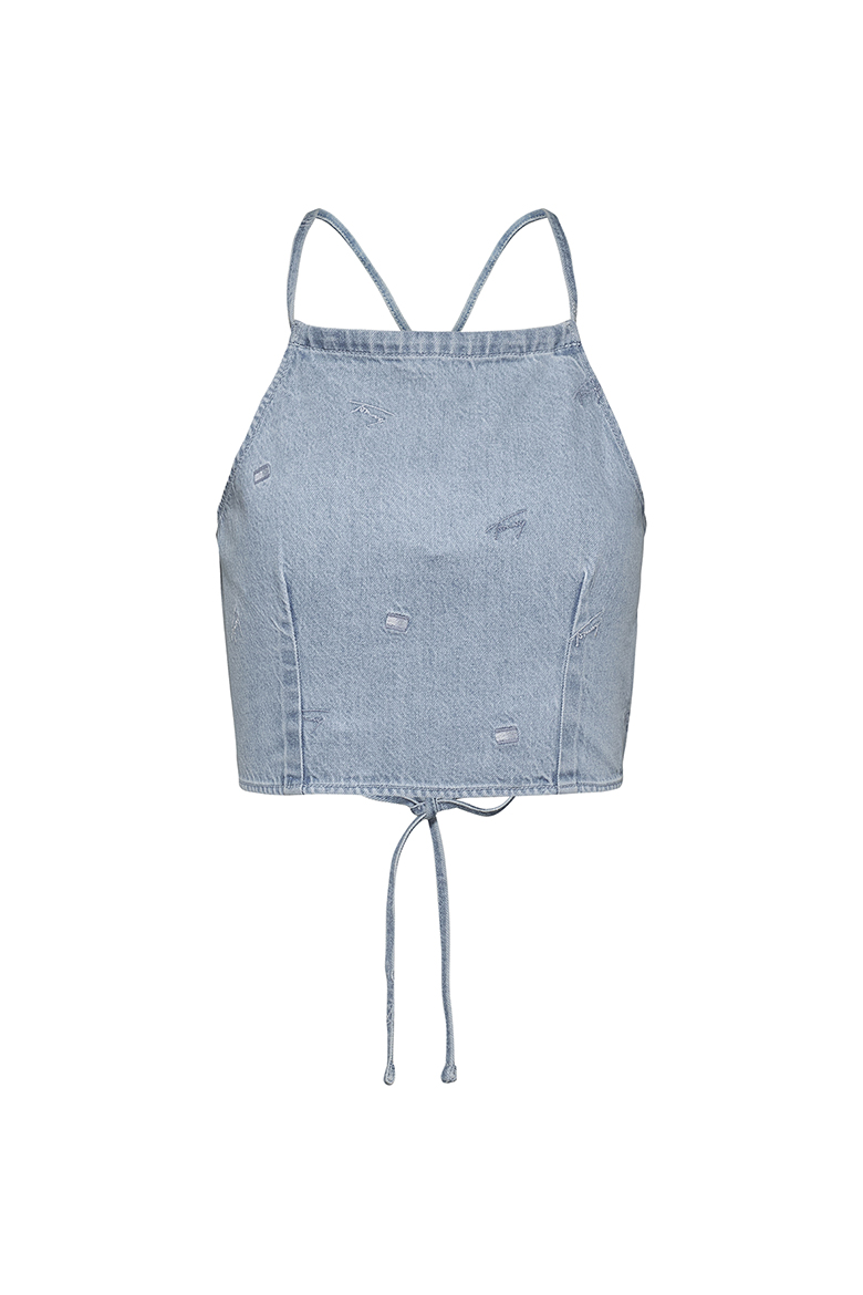 Tommy Jeans Top - TJW DENIM CRITTER TIE BACK TOP blue