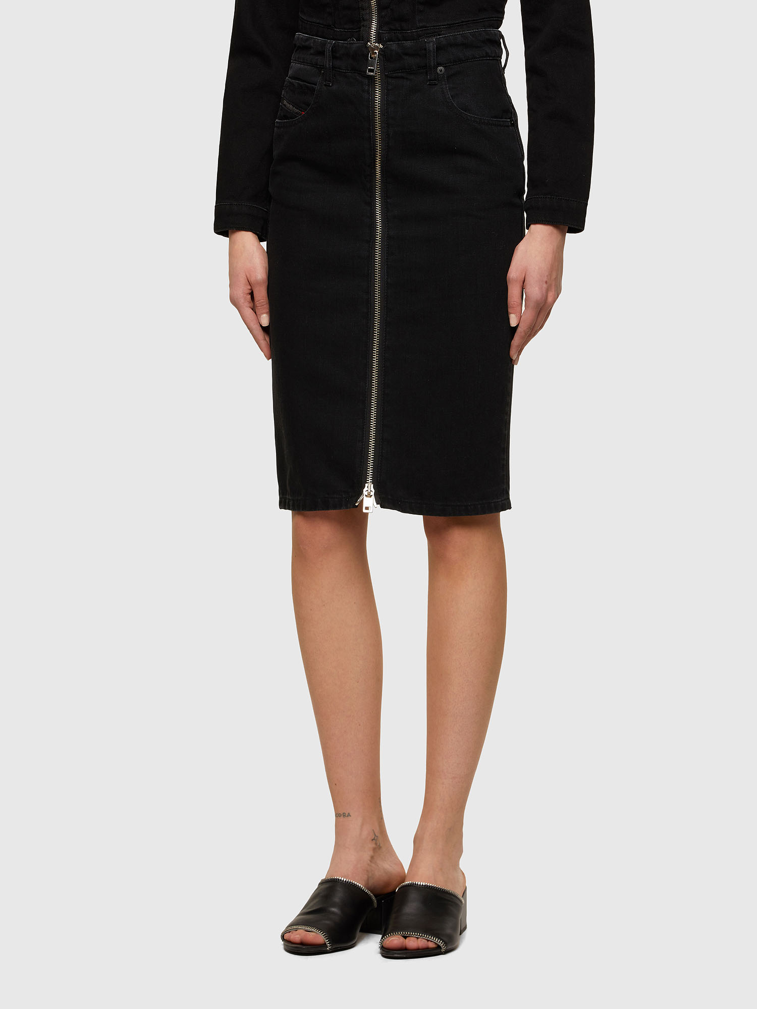 Diesel Skirt - DE-PENCIL-ZIP SKIRT Black